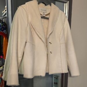 White House Black Market Off-White Women's Blazer with Frayed Details